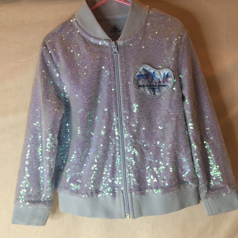 Disney Frozen 2 Elsa Anna Forest Spirit Sequin Satin Zipper Jacket Girls Small